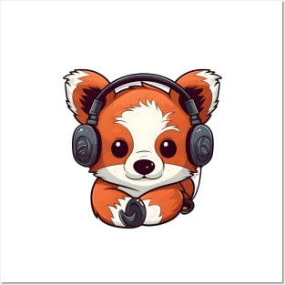 Cute Red Panda Listening To Music Posters and Art